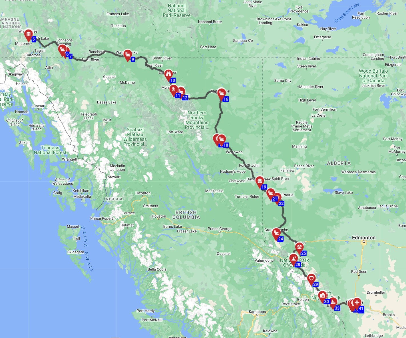Canada RV Road trip from Whitehorse to Calgary, route campsites and attractions